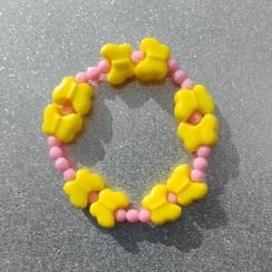 Yellow Pink Butterfly Beaded Girls Bracelet